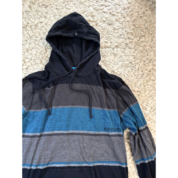 Boy’s Rip Curl Hoodie L Black Blue Striped ls hooded tee - Picture 6 of 7
